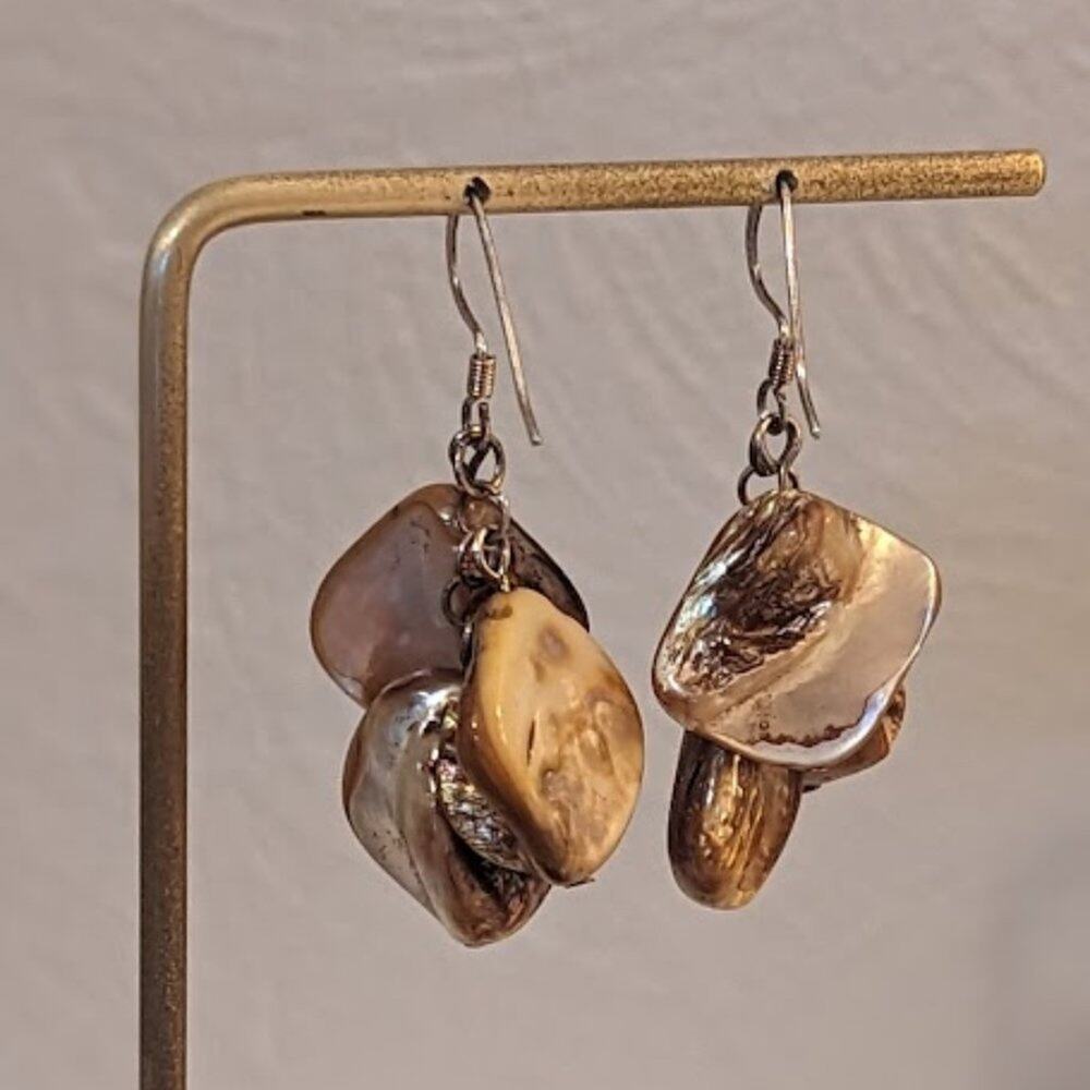 Brown Shell Waterfall Dangle Earrings - image 5